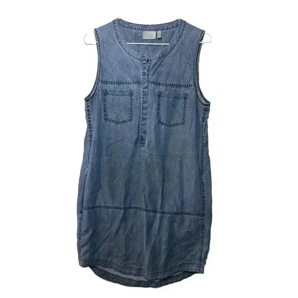 Athleta Small Chambray Tencel Sleeveless Hana Henley Dress - Picture 1 of 6